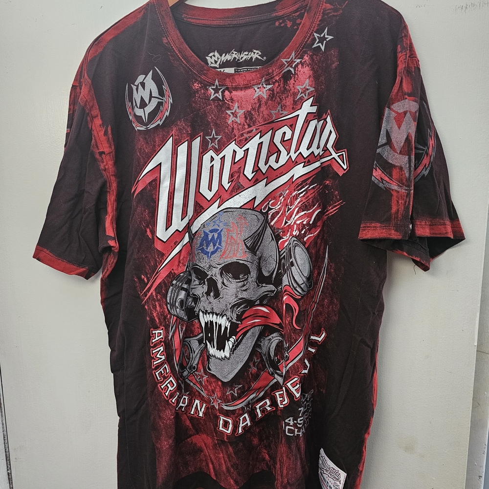 Wornstar Red and Black Short Sleeve Skull Tee